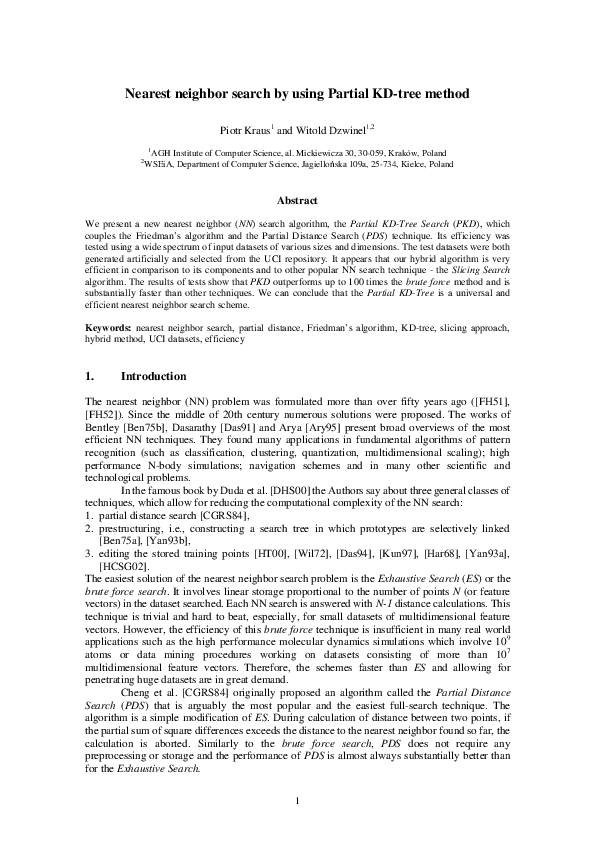 (PDF) Nearest neighbor search by using Partial KD-tree method