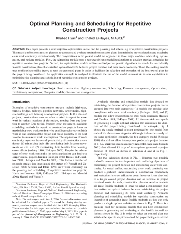 (PDF) Optimal Planning and Scheduling for Repetitive Construction Projects