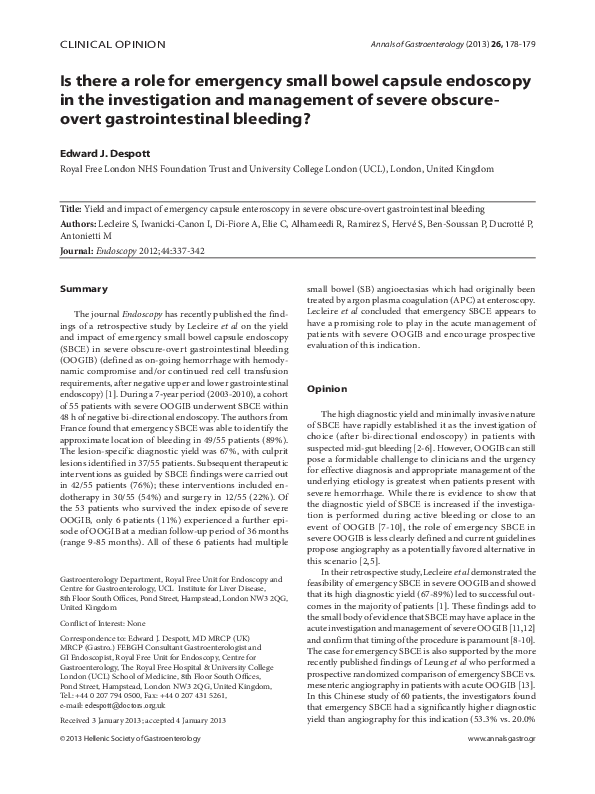 (PDF) Is there a role for emergency small bowel capsule endoscopy in ...