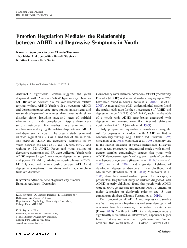 (PDF) Emotion Regulation Mediates the Relationship between ADHD and ...