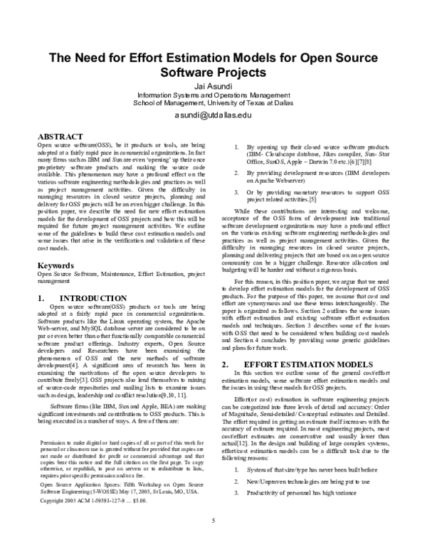 (PDF) The need for effort estimation models for open source software ...