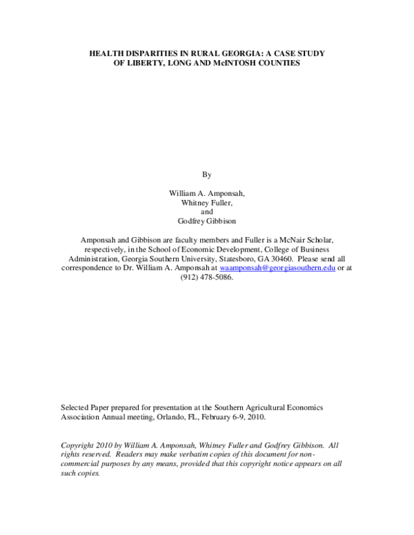 (PDF) Health Disparities in Rural Georgia: A Case Study of Liberty ...
