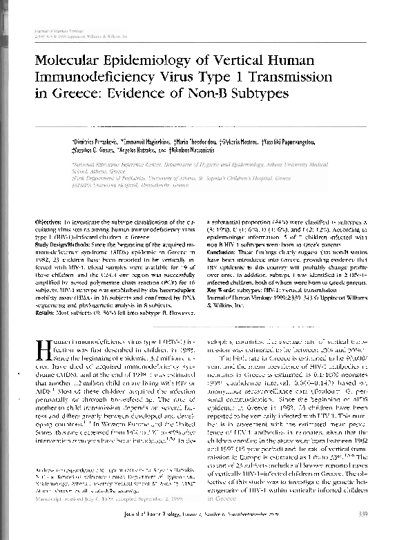 Molecular epidemiology of vertical human immunodeficiency virus type 1 transmission in Greece: evidence of non-B subtypes