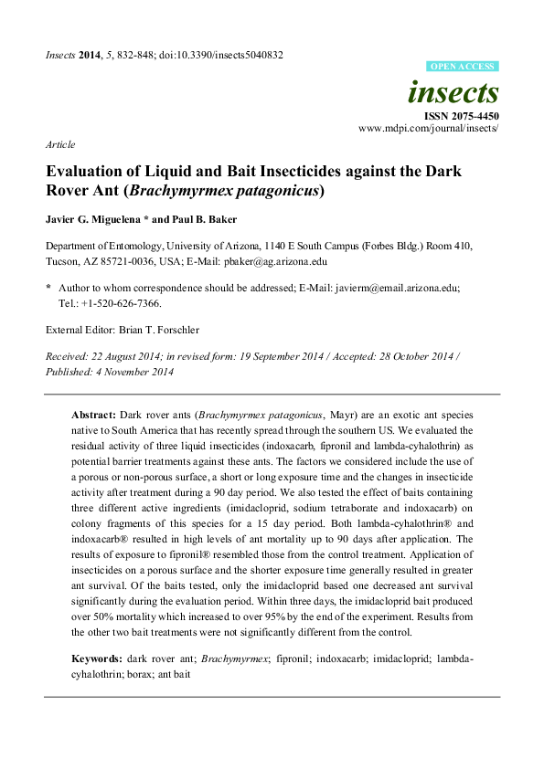 (PDF) Evaluation of Liquid and Bait Insecticides against the Dark Rover ...