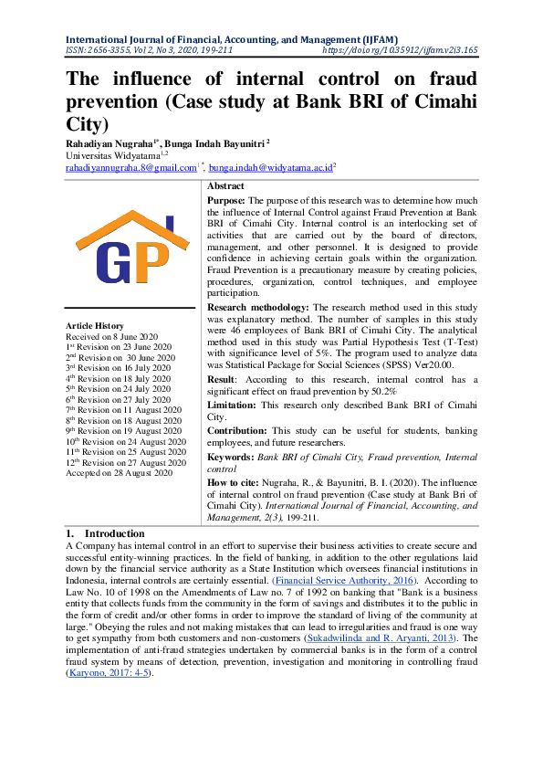 (PDF) The influence of internal control on fraud prevention (Case study ...