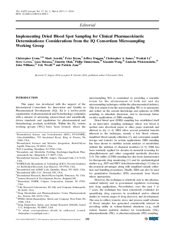 (PDF) Implementing Dried Blood Spot Sampling for Clinical ...