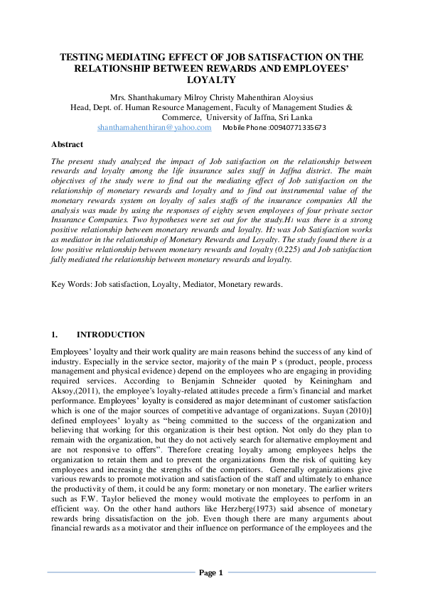(PDF) Testing Mediating Effect of Job Satisfaction on the Relationship ...