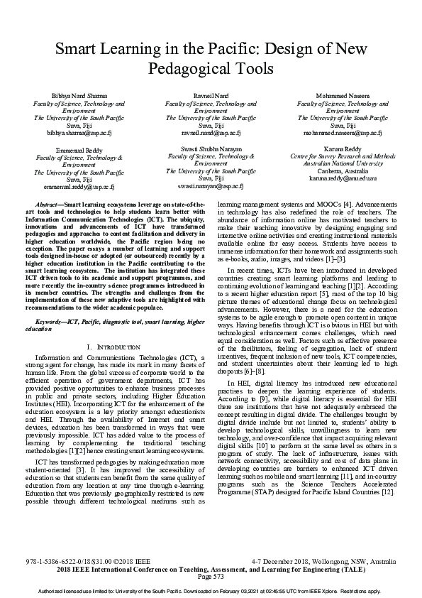 (PDF) Smart Learning in the Pacific: Design of New Pedagogical Tools