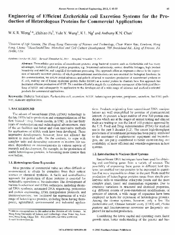 (PDF) Engineering of Efficient Escherichia coli Excretion Systems for ...