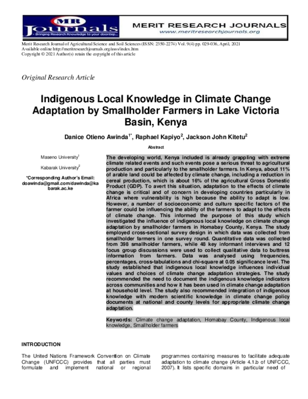 (PDF) Indigenous Local Knowledge in Climate Change Adaptation by ...