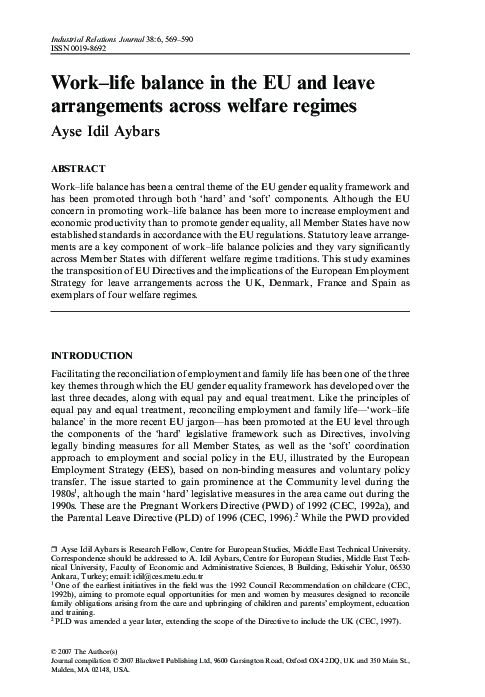 (PDF) Work–life balance in the EU and leave arrangements across welfare ...
