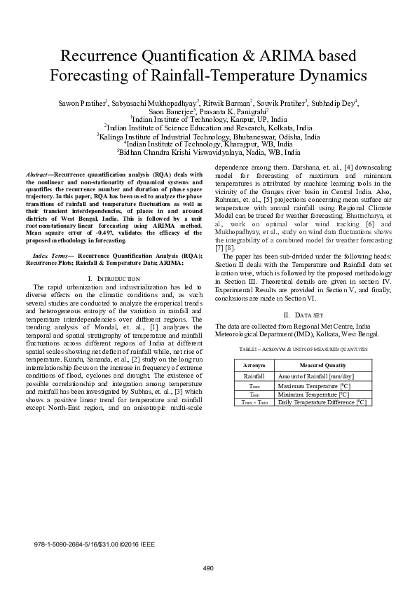 (PDF) Recurrence quantification & ARIMA based forecasting of rainfall ...