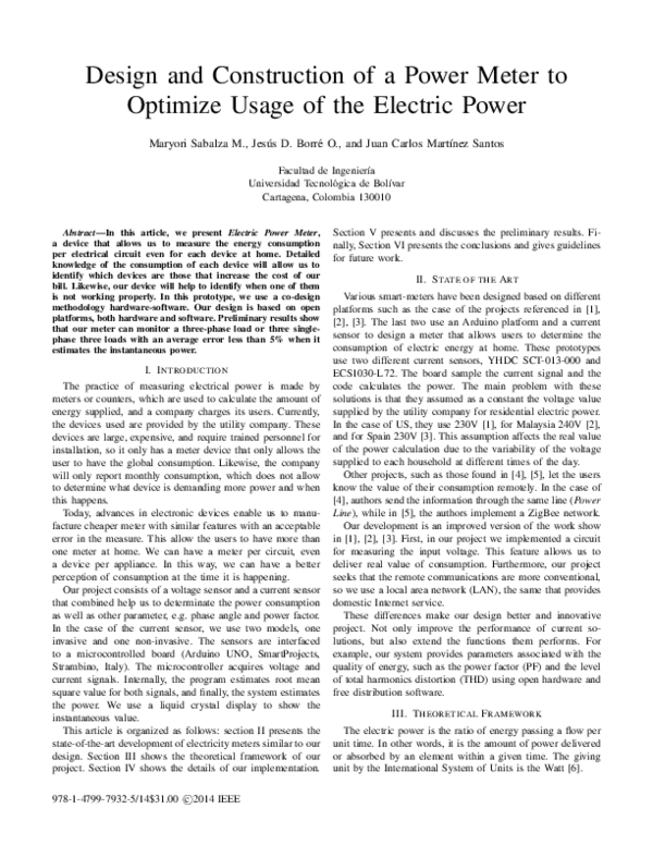 (PDF) Design and construction of a Power Meter to optimize usage of the ...