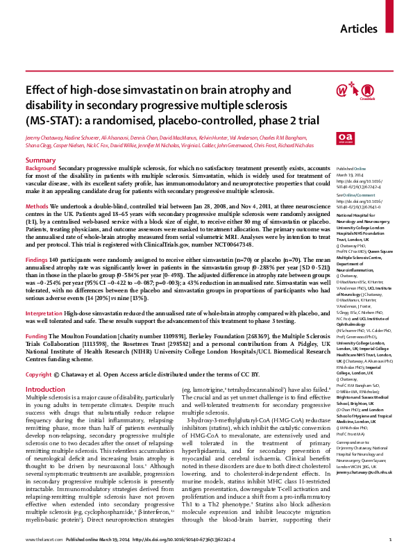(PDF) Effect of high-dose simvastatin on brain atrophy and disability ...