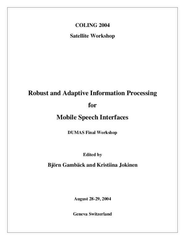 (PDF) Robust and Adaptive Information Processing for Mobile Speech ...