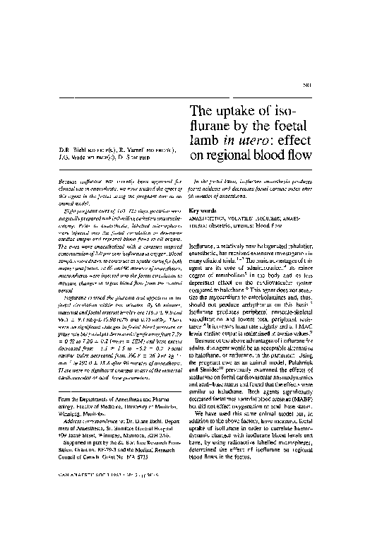 (PDF) The uptake of ISO-flurane by the foetal lamb in utero: Effect on ...