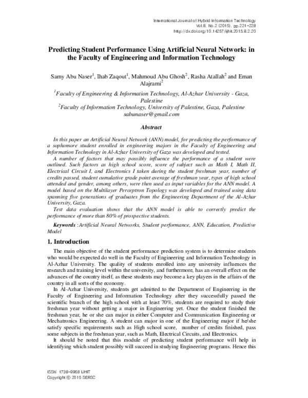 (PDF) Predicting student performance using artificial neural network ...