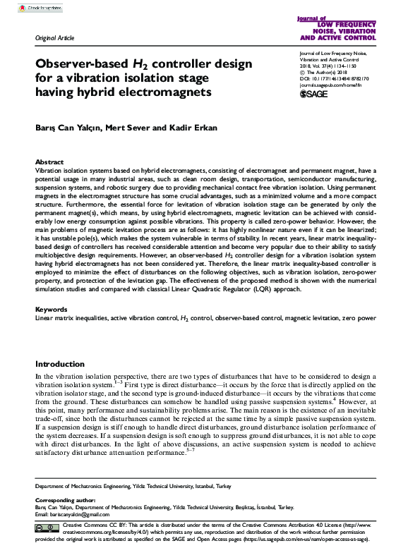 (PDF) Observer-based H2 controller design for a vibration isolation ...