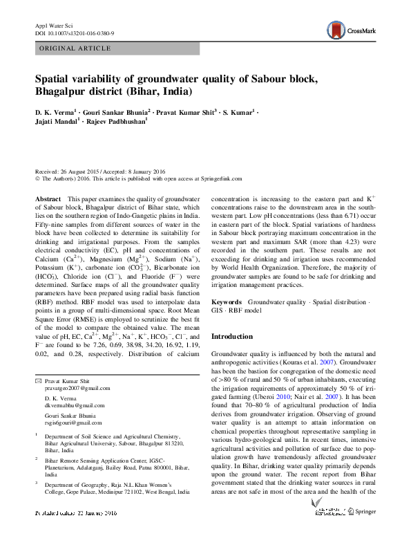 (PDF) Spatial variability of groundwater quality of Sabour block ...
