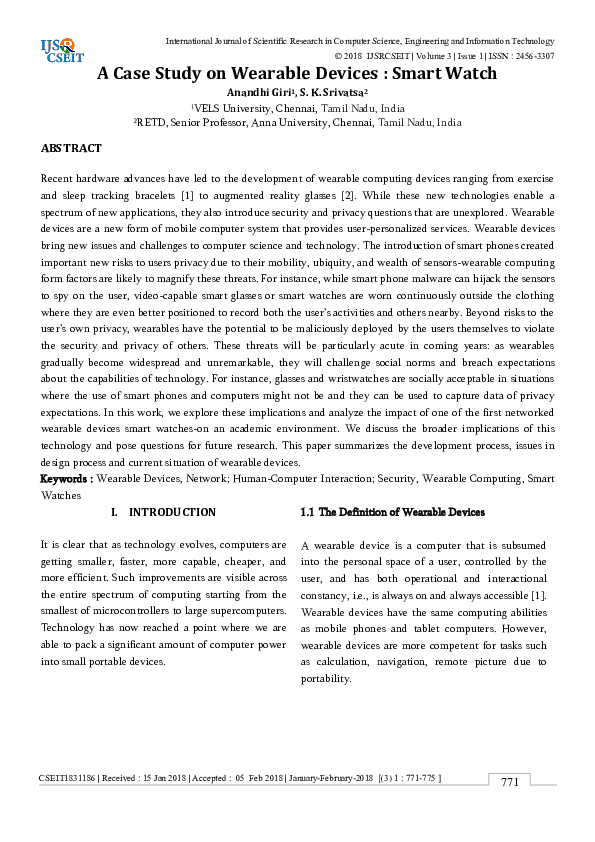 (PDF) A Case Study on Wearable Devices : Smart Watch