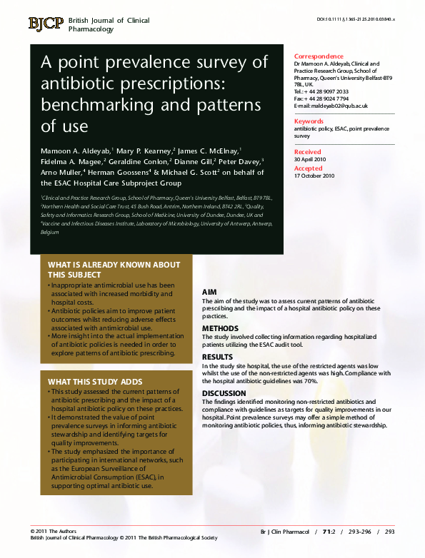 (PDF) A point prevalence survey of antibiotic prescriptions ...