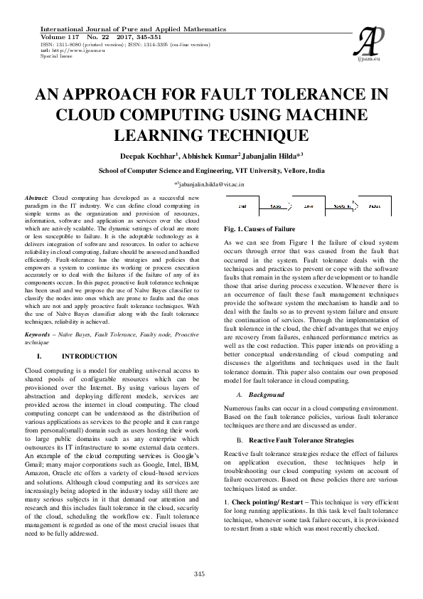 (PDF) An Approach for Fault Tolerance in Cloud Computing Using Machine ...