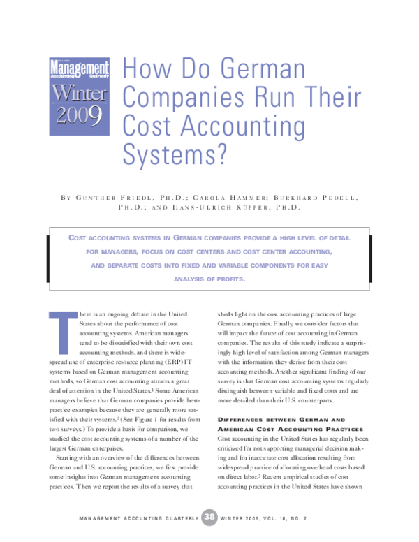 (PDF) How Do German Companies Run Their Cost Accounting Systems