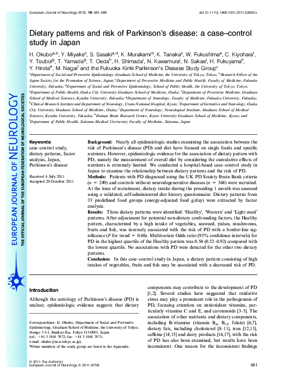 (PDF) Dietary patterns and risk of Parkinson’s disease: a case-control ...