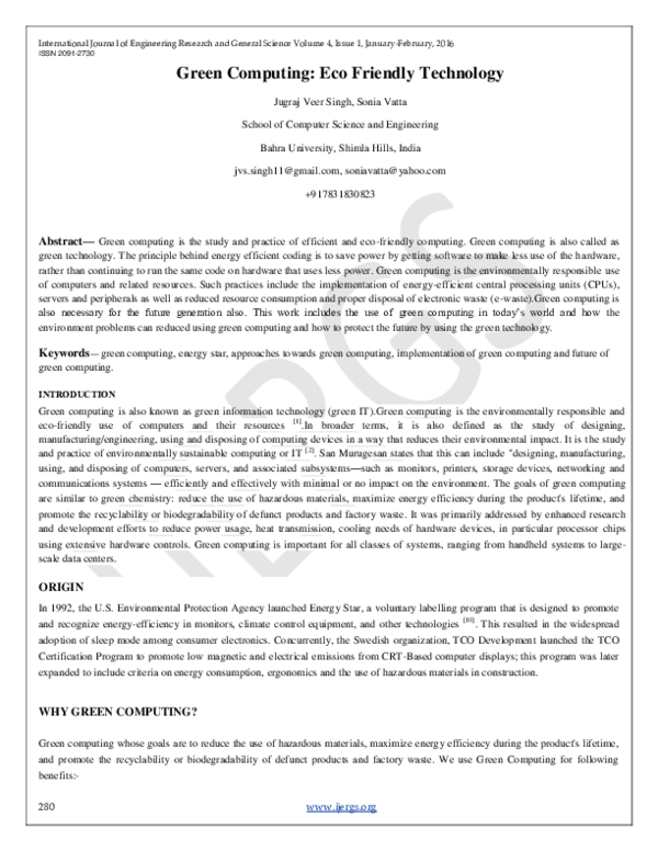 (PDF) Green Computing: Eco Friendly Technology