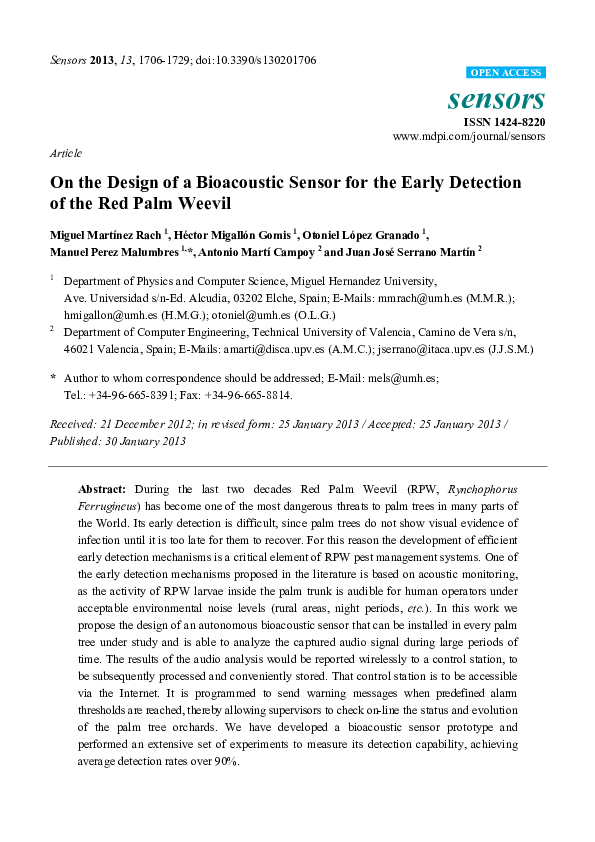 (PDF) On the Design of a Bioacoustic Sensor for the Early Detection