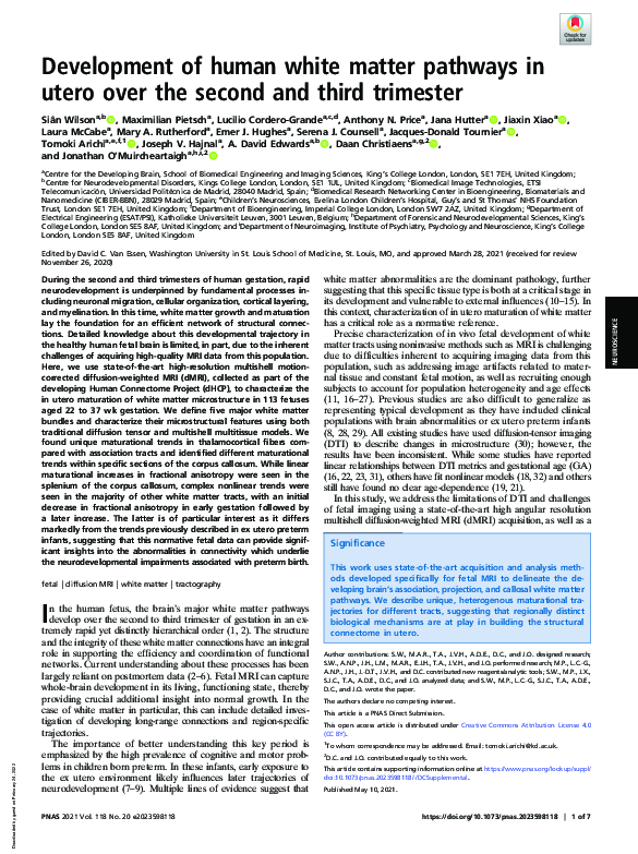 (PDF) Development of human white matter pathways in utero over the ...