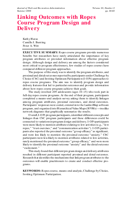 (PDF) Linking Outcomes with Ropes Course Program Design and Delivery
