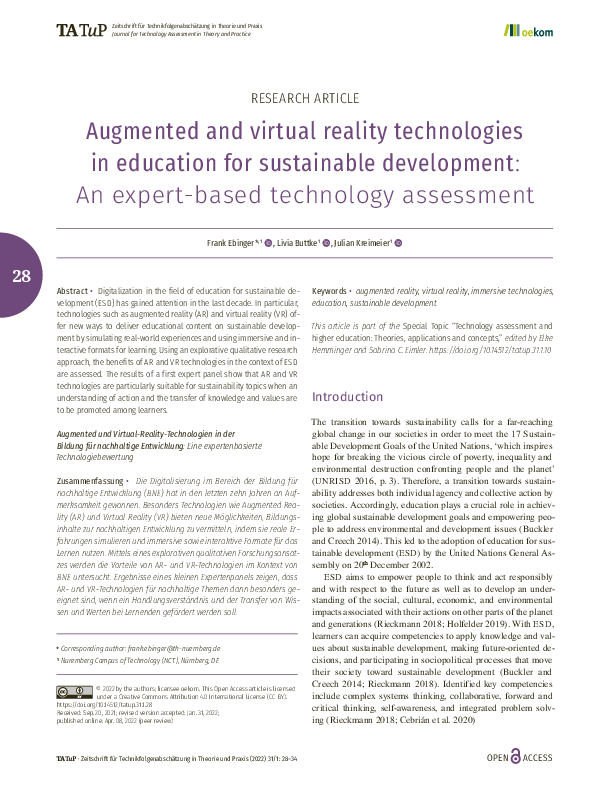 (PDF) Augmented and virtual reality technologies in education for ...