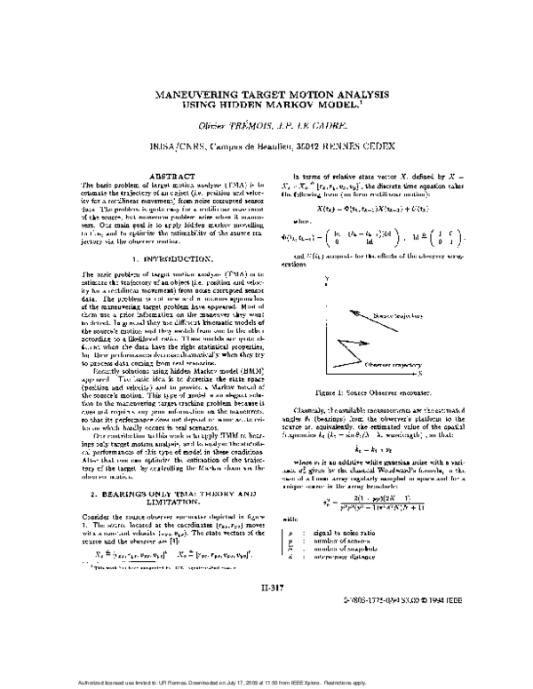 (PDF) Maneuvering target motion analysis using hidden Markov model