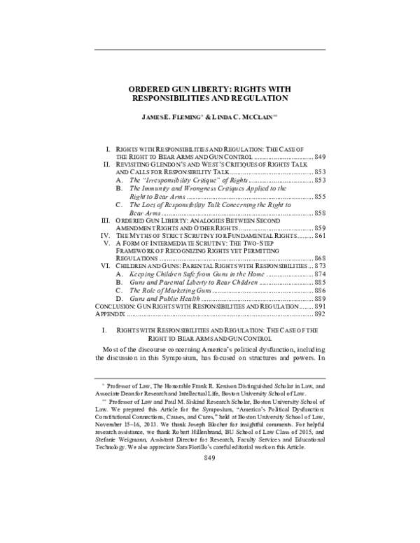 (PDF) Ordered Gun Liberty: Rights with Responsibilities and Regulation