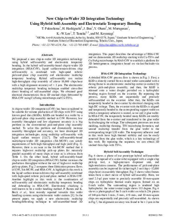 (PDF) New chip-to-wafer 3D integration technology using hybrid self ...