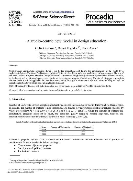(PDF) A Studio-Centric New Model in Design Education