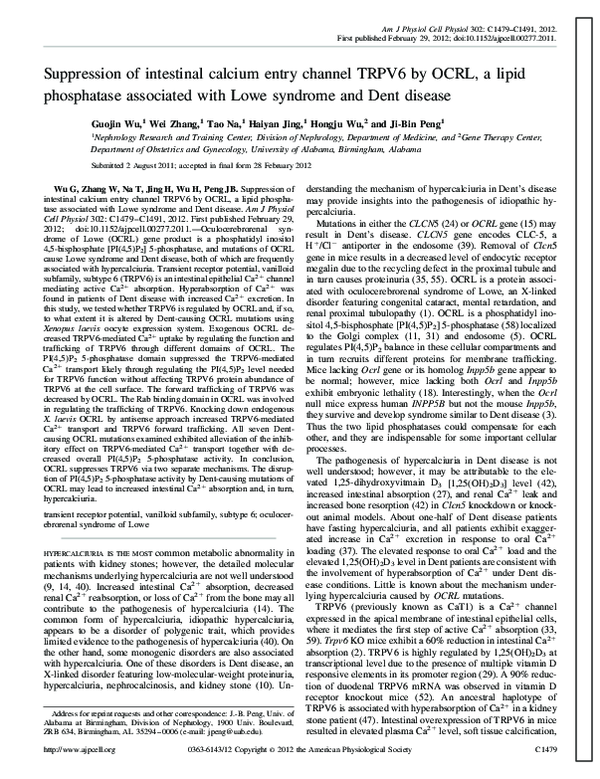 (PDF) Suppression of intestinal calcium entry channel TRPV6 by OCRL, a ...