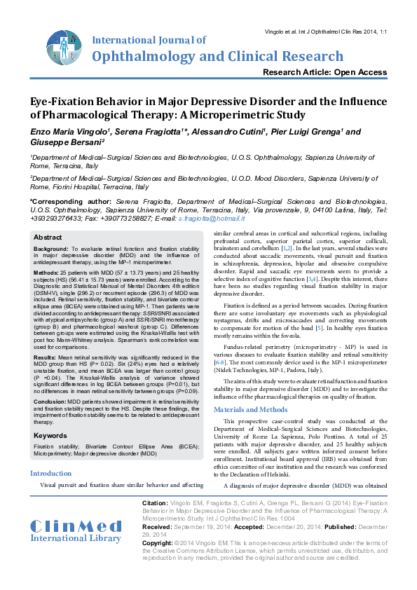 (PDF) Eye-Fixation Behavior in Major Depressive Disorder and the ...