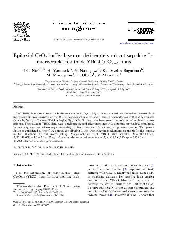 (PDF) Epitaxial CeO2 buffer layer on deliberately miscut sapphire for ...