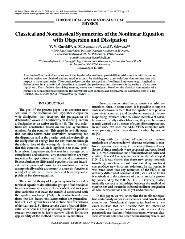 PDF) Classical and nonclassical symmetries of the nonlinear