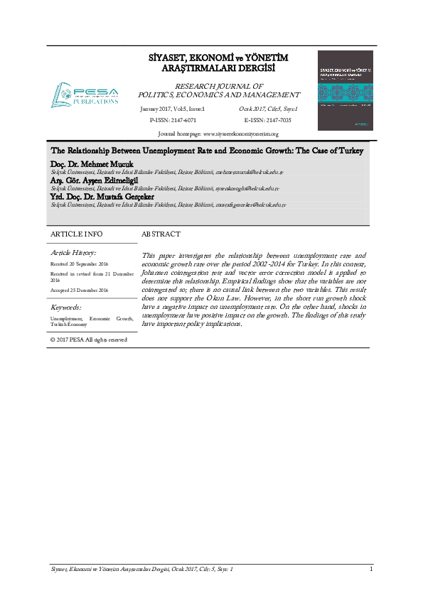 (PDF) The Relationship Between Unemployment Rate and Economic Growth ...