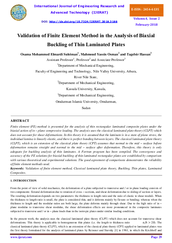 (PDF) Validation of Finite Element Method in the Analysis of Biaxial ...