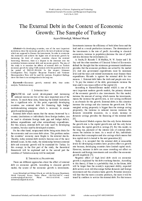 (PDF) The External Debt In The Context Of Economic Growth: The Sample ...