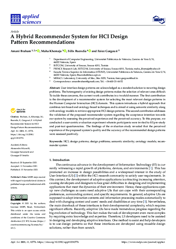 (PDF) A Hybrid Recommender System for HCI Design Pattern Recommendations