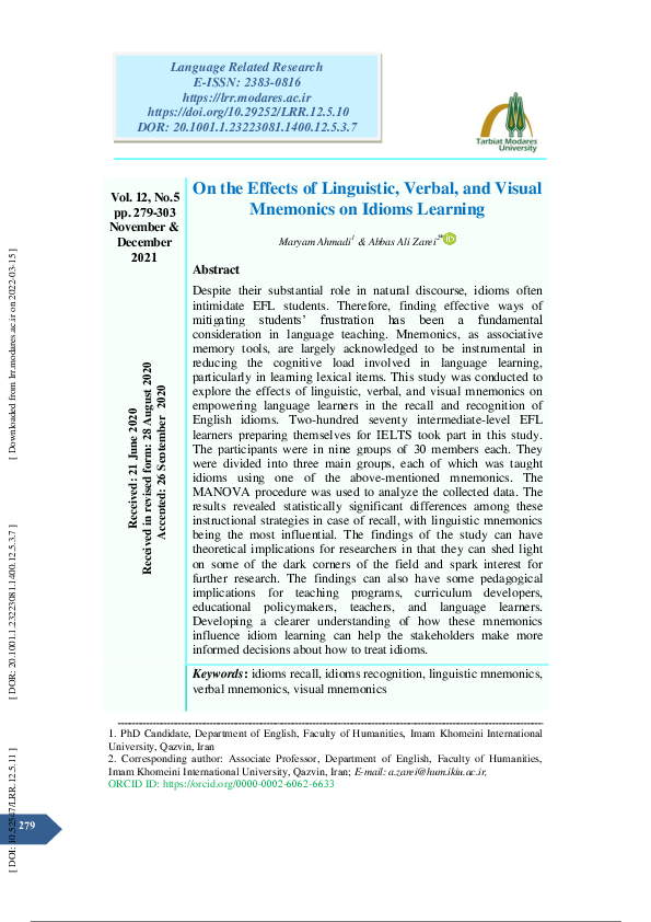 (PDF) On the Effects of Linguistic, Verbal, and Visual Mnemonics on ...