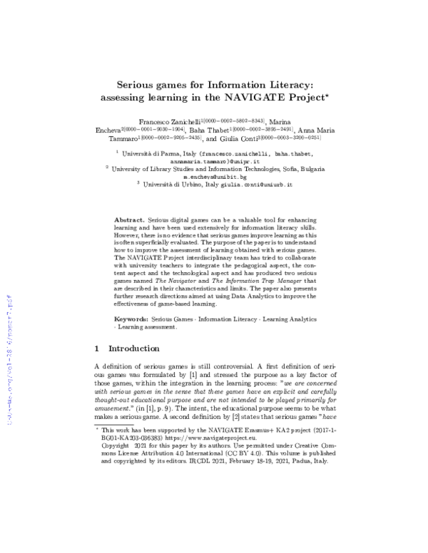 (PDF) Serious Games for Information Literacy: Assessing Learning in the ...
