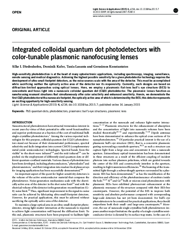 (PDF) Integrated colloidal quantum dot photodetectors with color ...