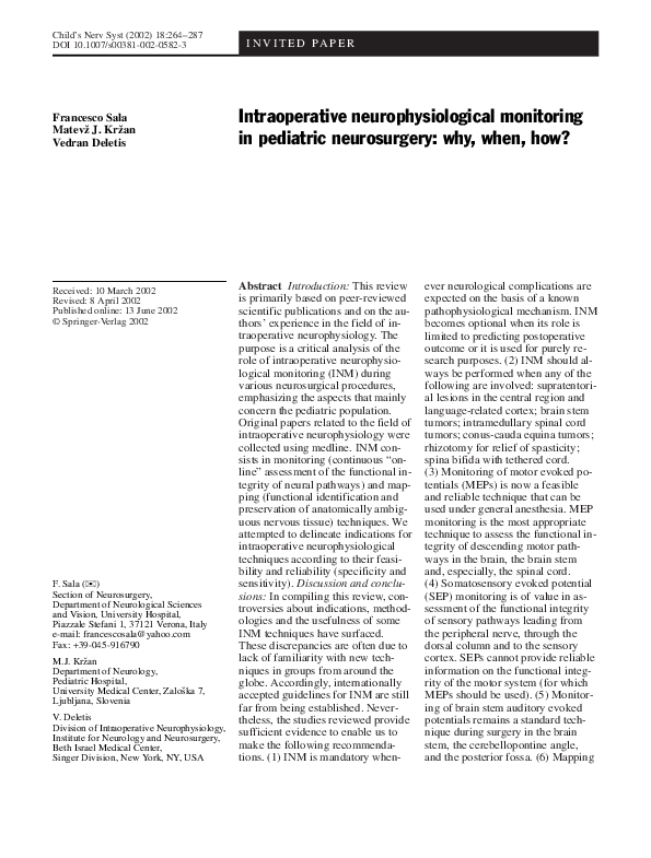 (PDF) Intraoperative neurophysiological monitoring in pediatric ...