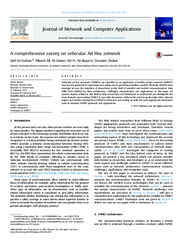 (PDF) A comprehensive survey on vehicular Ad Hoc network